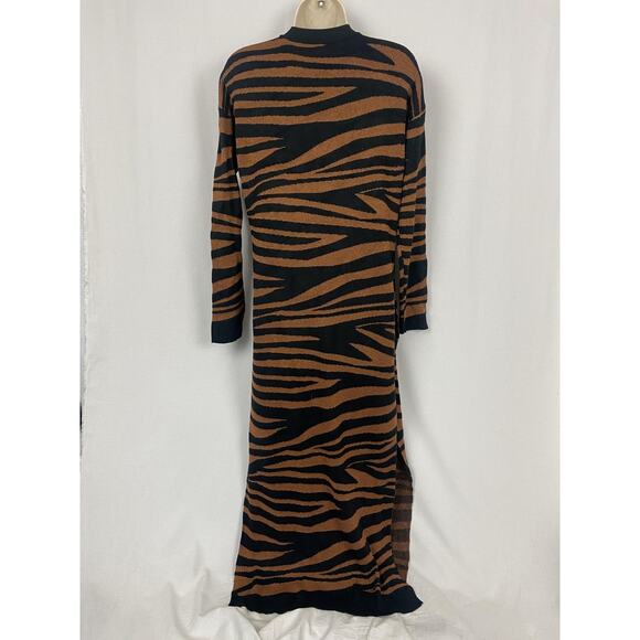 Marie Oliver Cardigan Sweater Women Medium Black Brown Animal Print Pockets Long - Picture 5 of 10